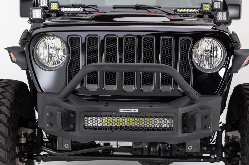 Jeep Wrangler Bumper - Front - Go Rhino - Rockline Front Stubby with Overrider - Textured Black - `07-`20